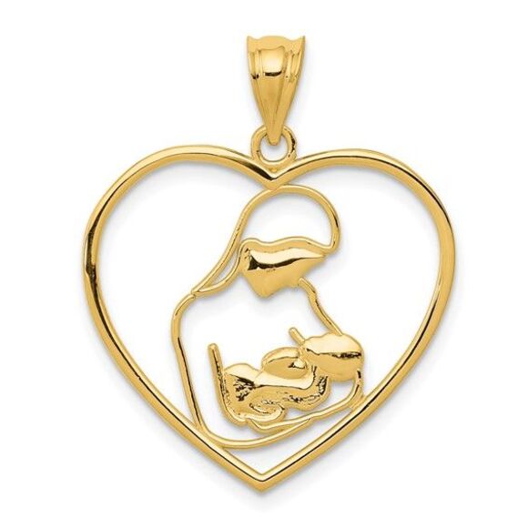 14k Yellow Gold Mother & in Heart Pendant